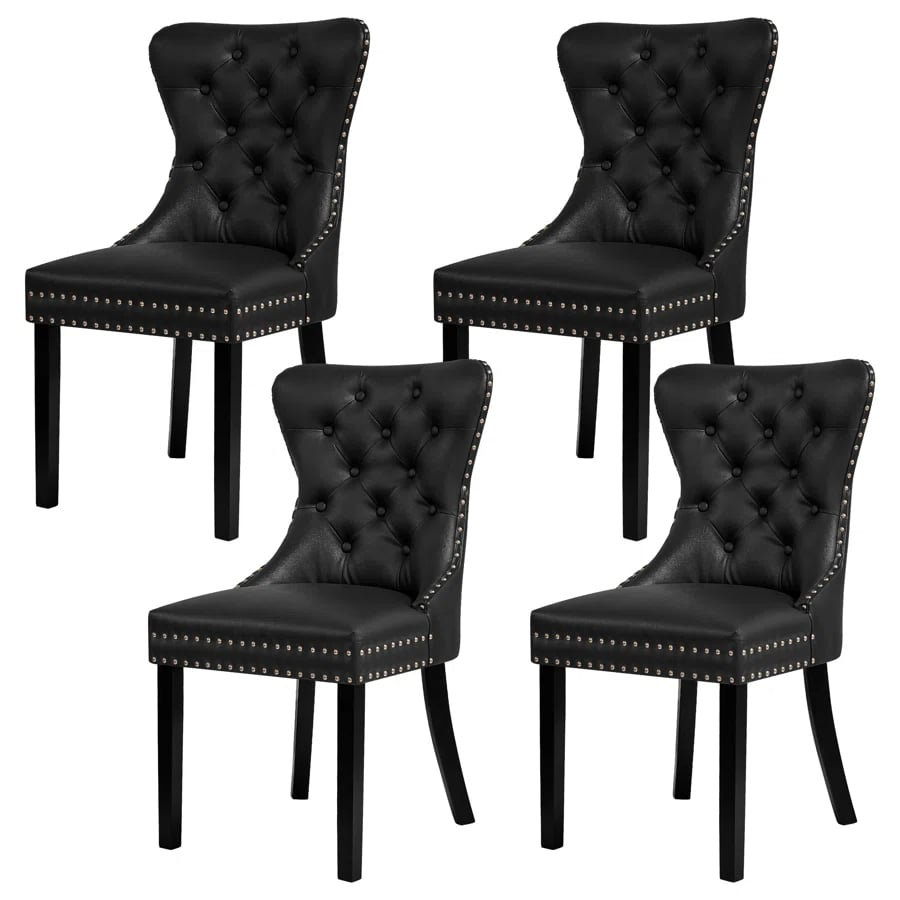 Seita Tufted Leather Upholstered Wing Back Parsons Chair